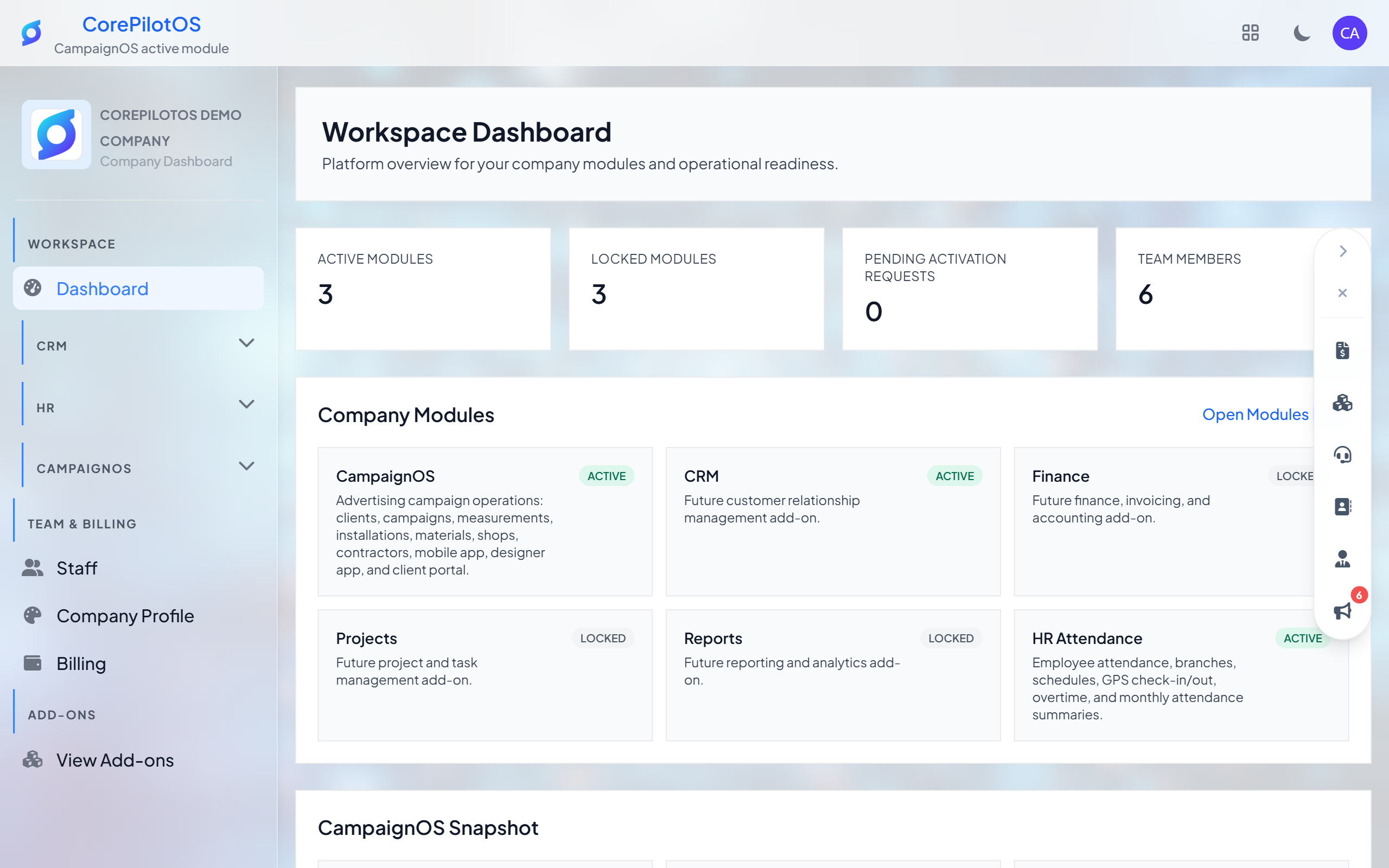 CorePilotOS dashboard preview